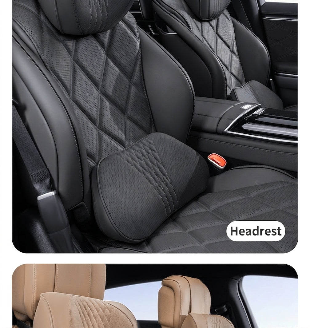 Summer breathable memory foam car headrest lumbar support premium car seat pillow car leather neck support pillow