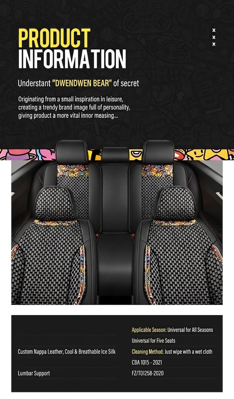 New Ice Silk Breathable Car Seat Covers, Cartoon Cute Seat Covers, Fully Inclusive Seat Cushion Covers All Seasons