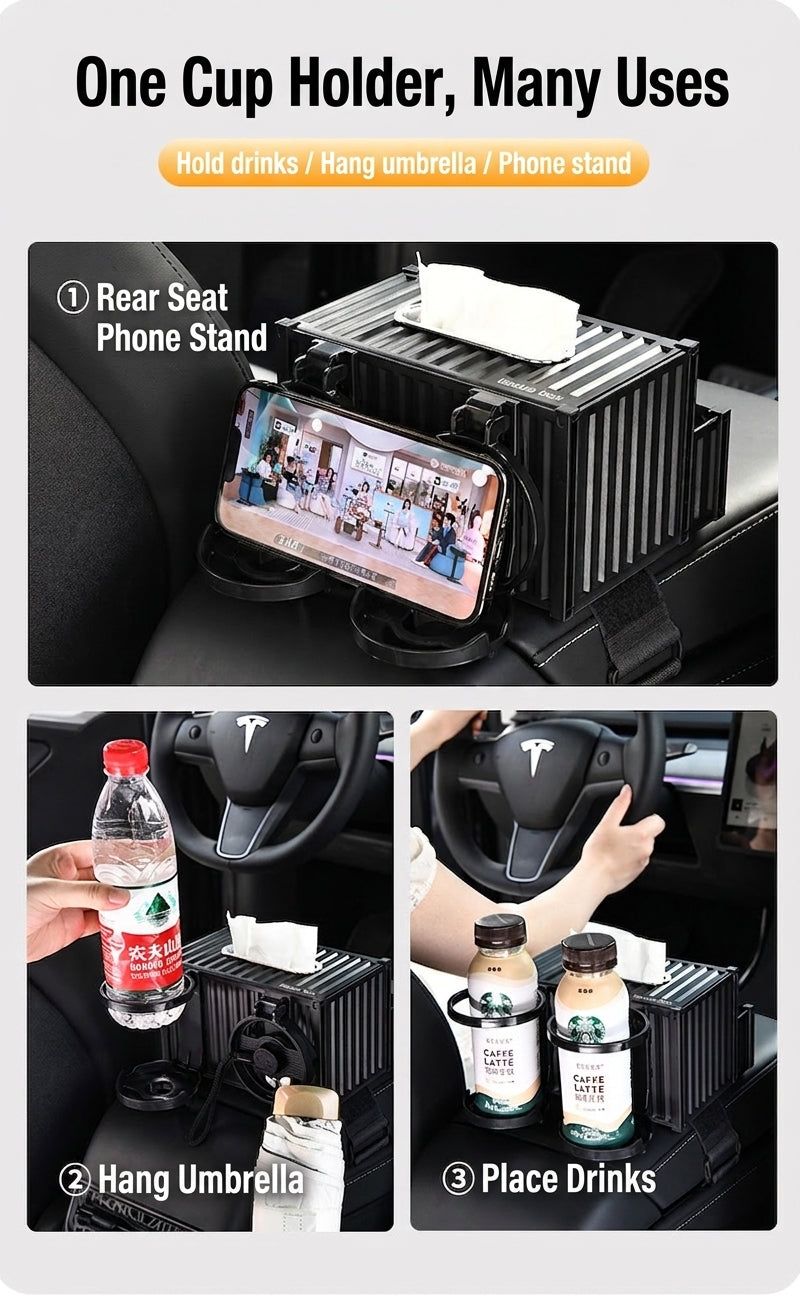 Car tissue box, armrest box, multifunctional water cup holder, storage box, creative and simple car interior sundries storage box