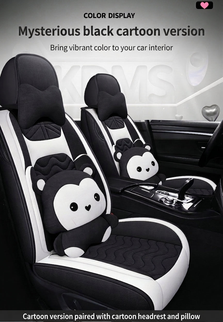 Cartoon car seat cushion, all-season universal all-round car seat cover, linen fabric art seat cushion, winter goddess seat cover