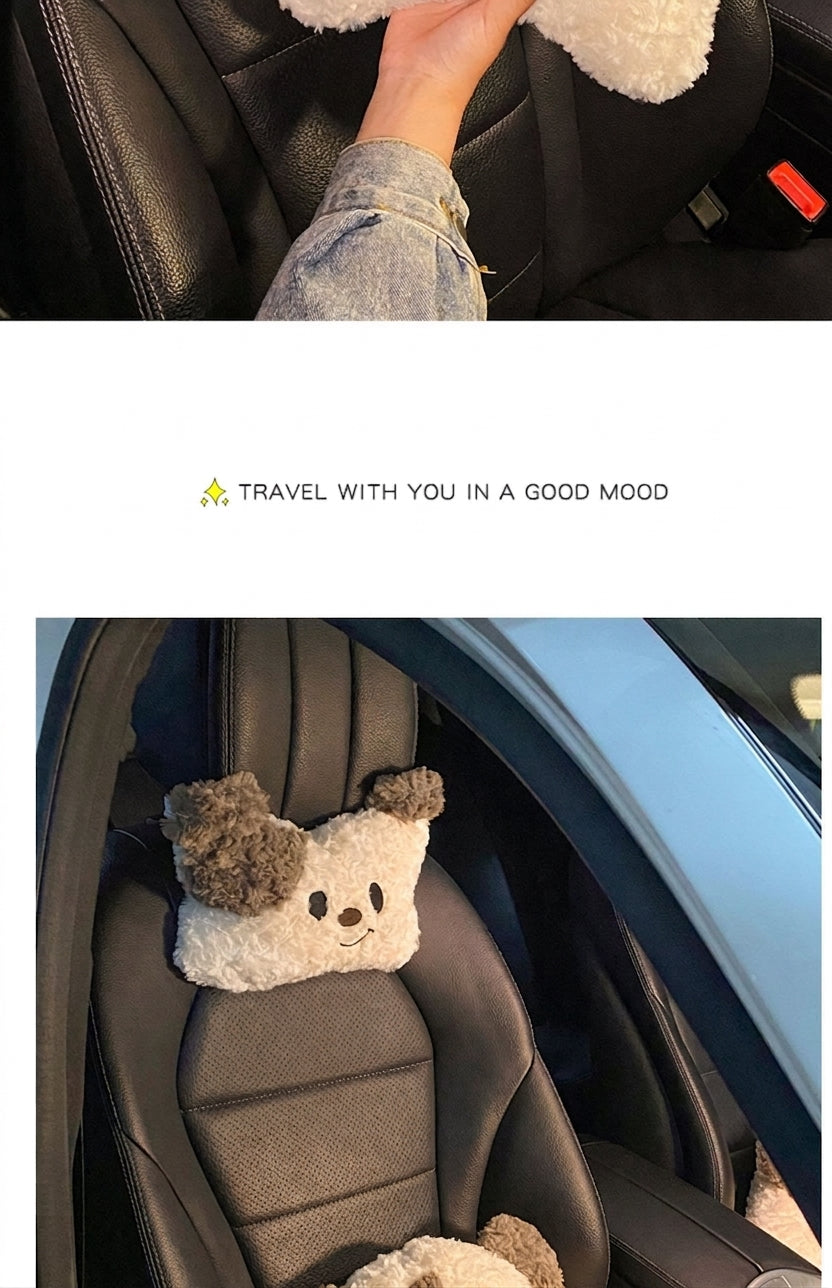 Car headrest, neck pillow, a pair of female driver pillows, cute dogs, car cushions, car seats, lumbar and neck pillows