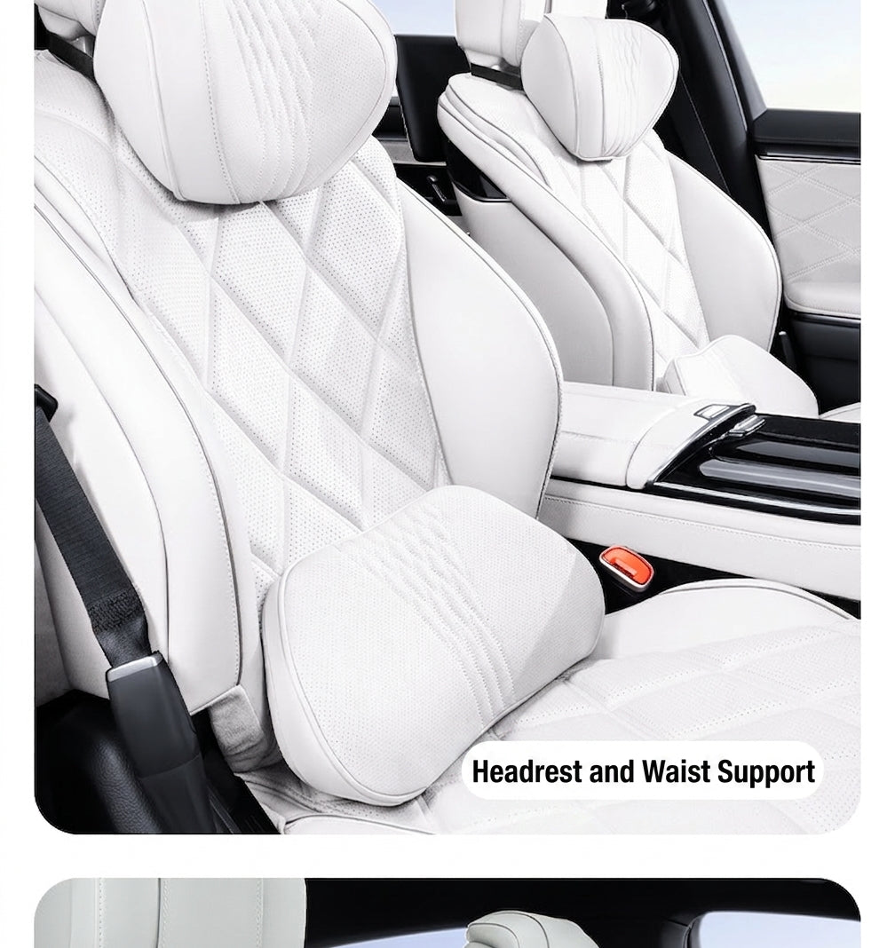 Summer breathable memory foam car headrest lumbar support premium car seat pillow car leather neck support pillow