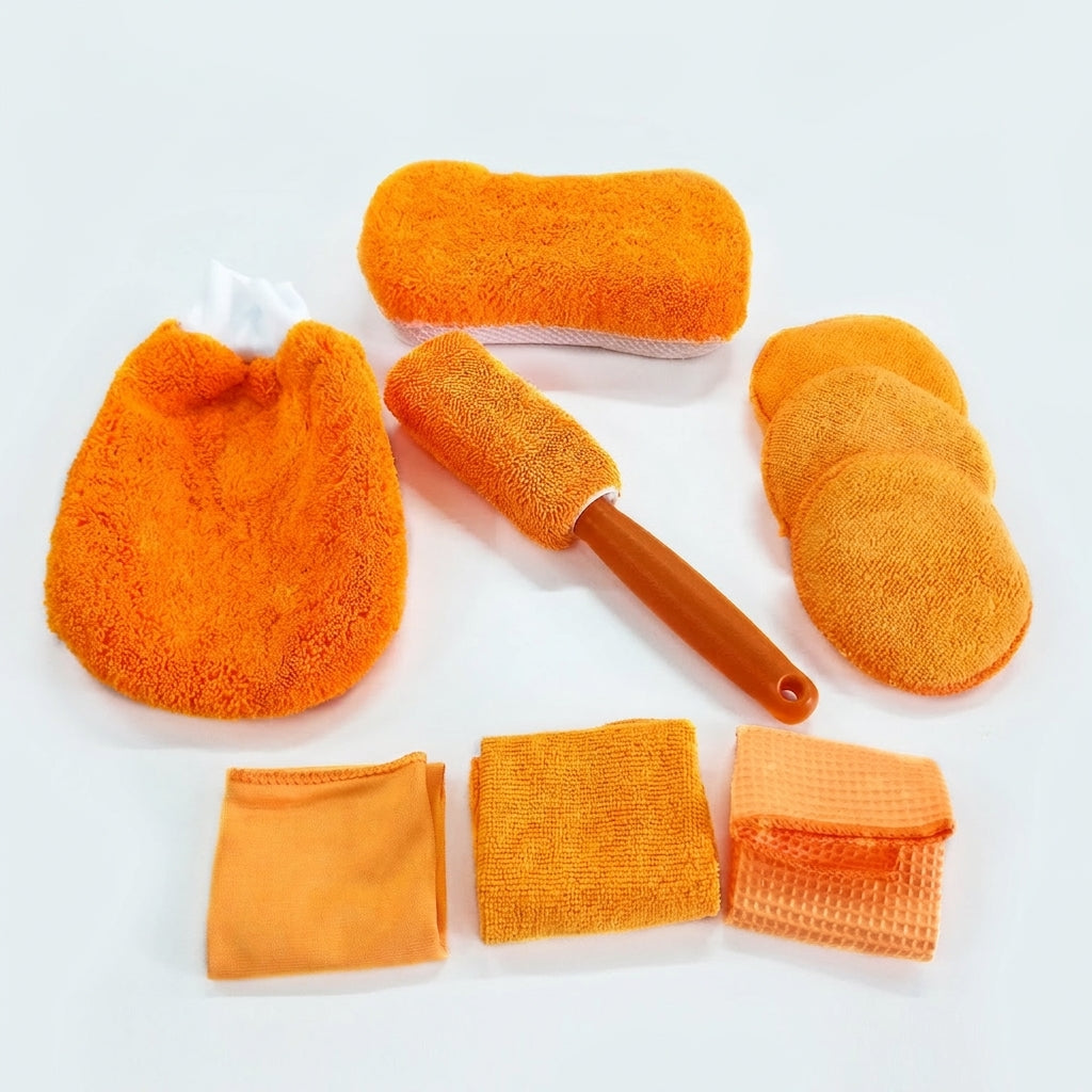 Car Wash 9-Piece Set: Car Cleaning Supplies, Wheel Hub Brush, Polishing Waxing Sponge Blocks, Car Wash Towels, Car Wipes