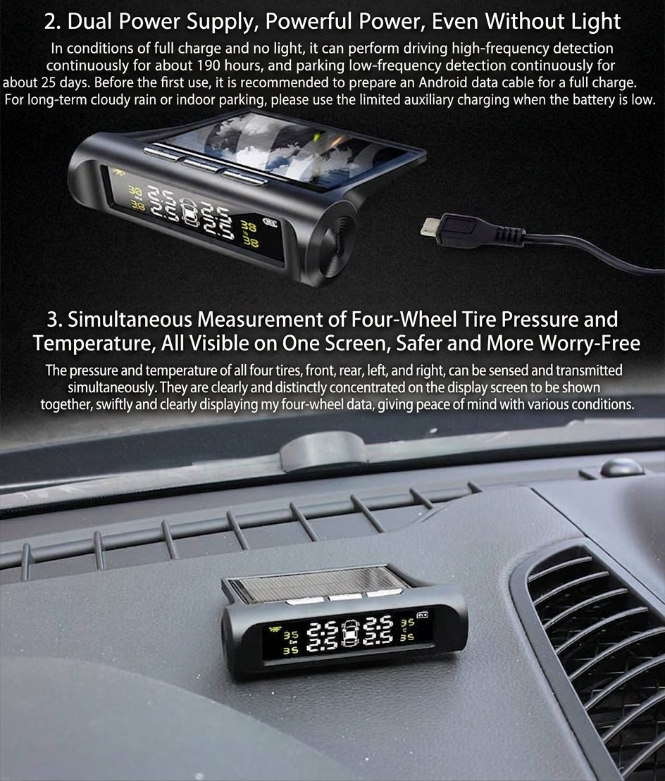 Tire Pressure Monitor TPMS Tire Pressure Monitor Tire Monitoring Tire Pressure Detector Built-in External Car Tire Pressure Car