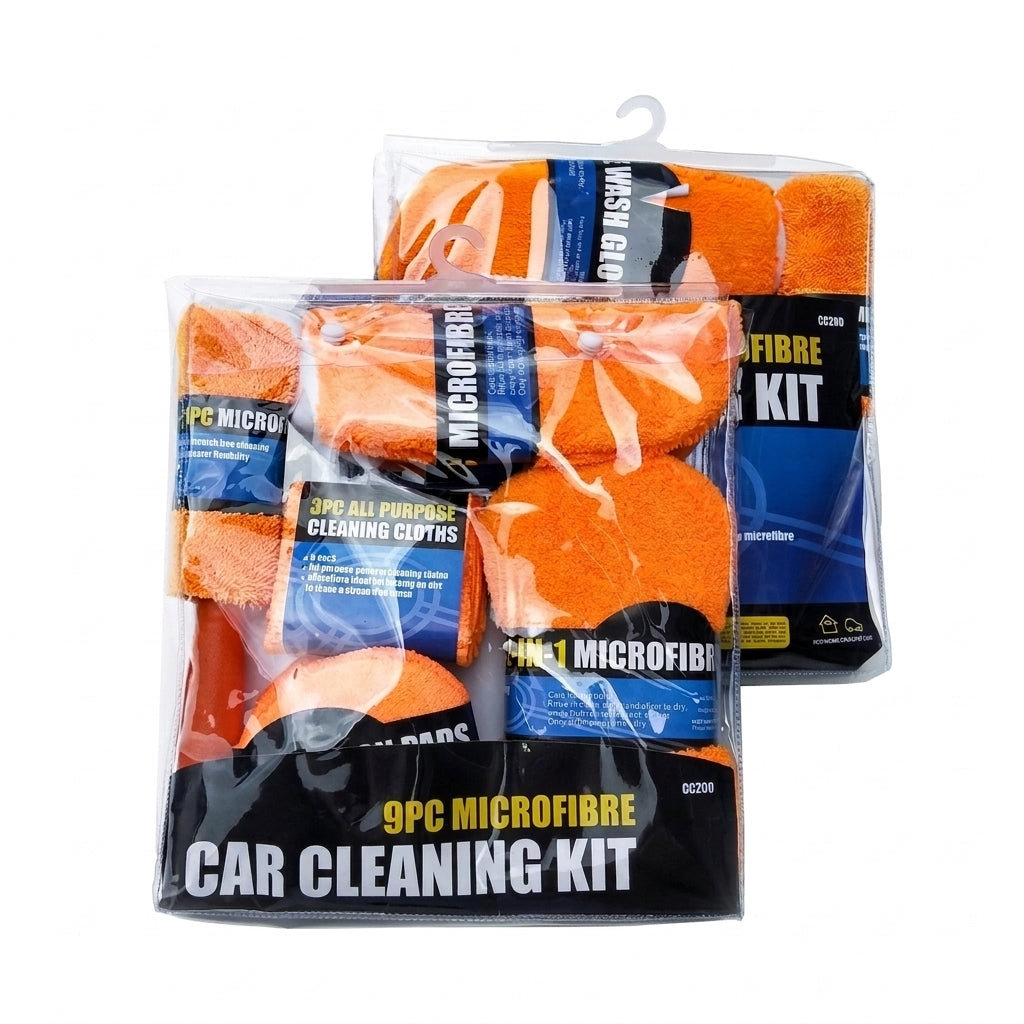 Car Wash 9-Piece Set: Car Cleaning Supplies, Wheel Hub Brush, Polishing Waxing Sponge Blocks, Car Wash Towels, Car Wipes