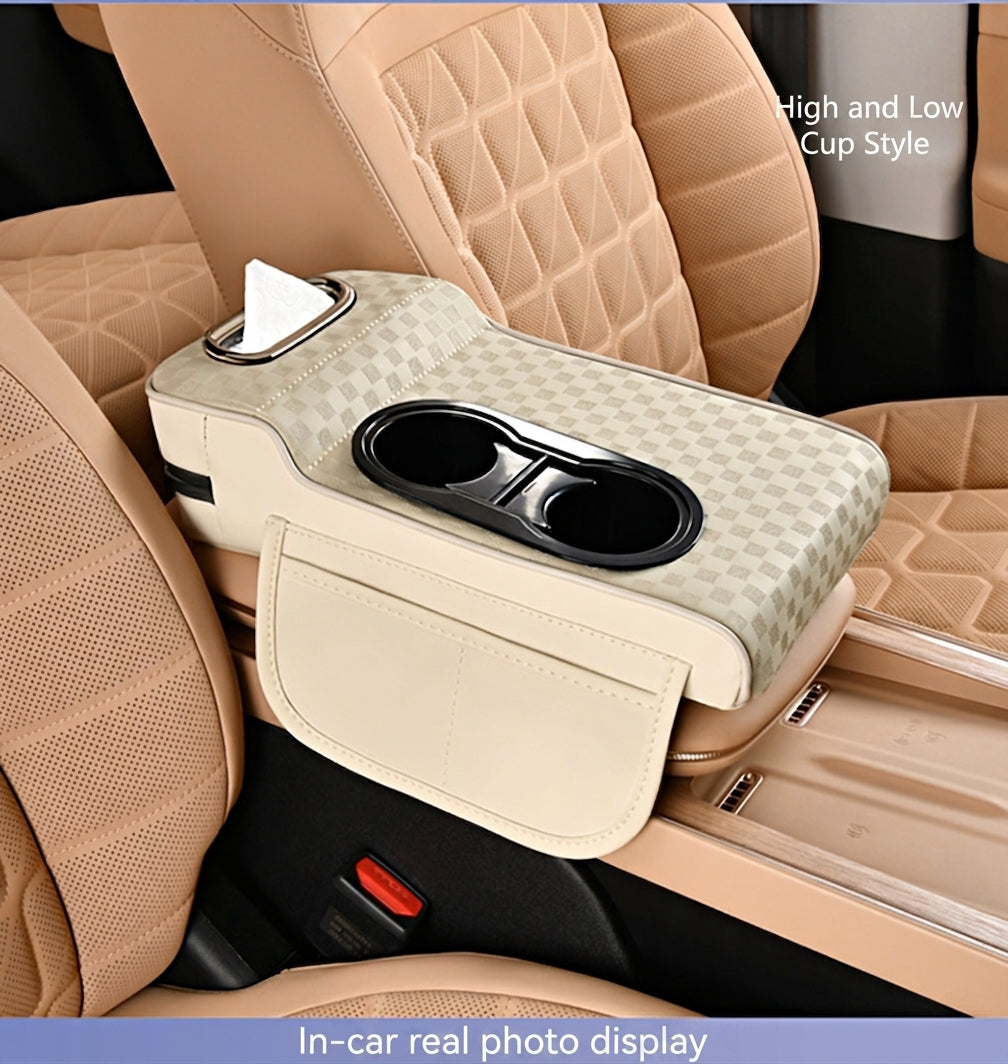 2025 New Central Car Armrest Box Height Pad Cover Protective Cover Double Cup Holder Premium Leather Car Accessories