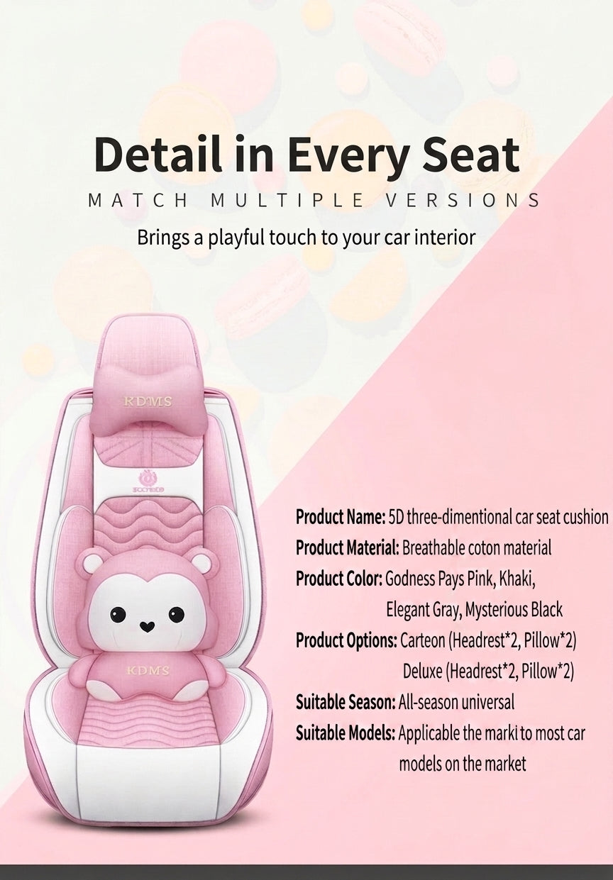 Cartoon car seat cushion, all-season universal all-round car seat cover, linen fabric art seat cushion, winter goddess seat cover