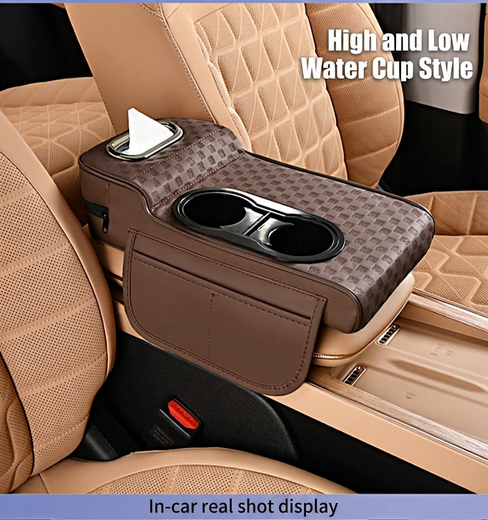 2025 New Central Car Armrest Box Height Pad Cover Protective Cover Double Cup Holder Premium Leather Car Accessories