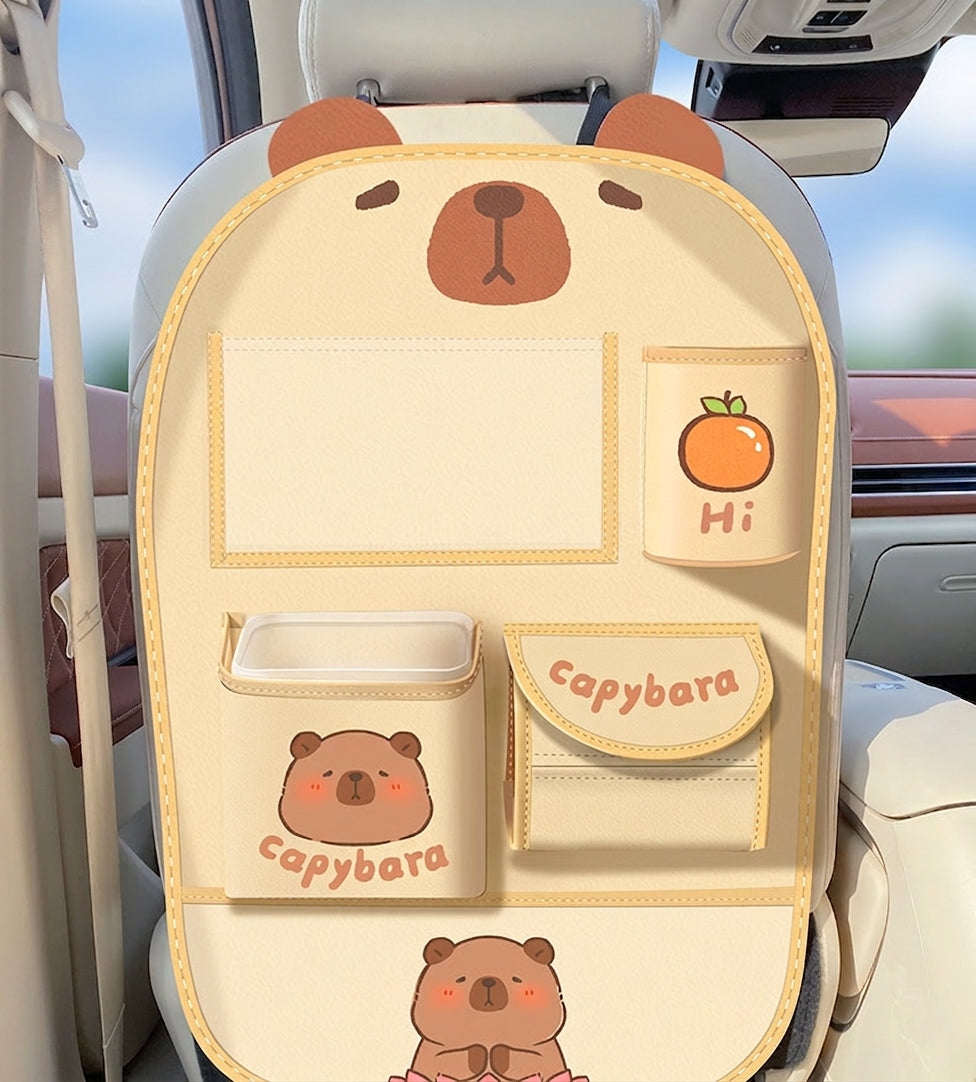 Car storage hanging bag, multifunctional creative cute car seat rear storage rack, tissue box inside car, trash bin