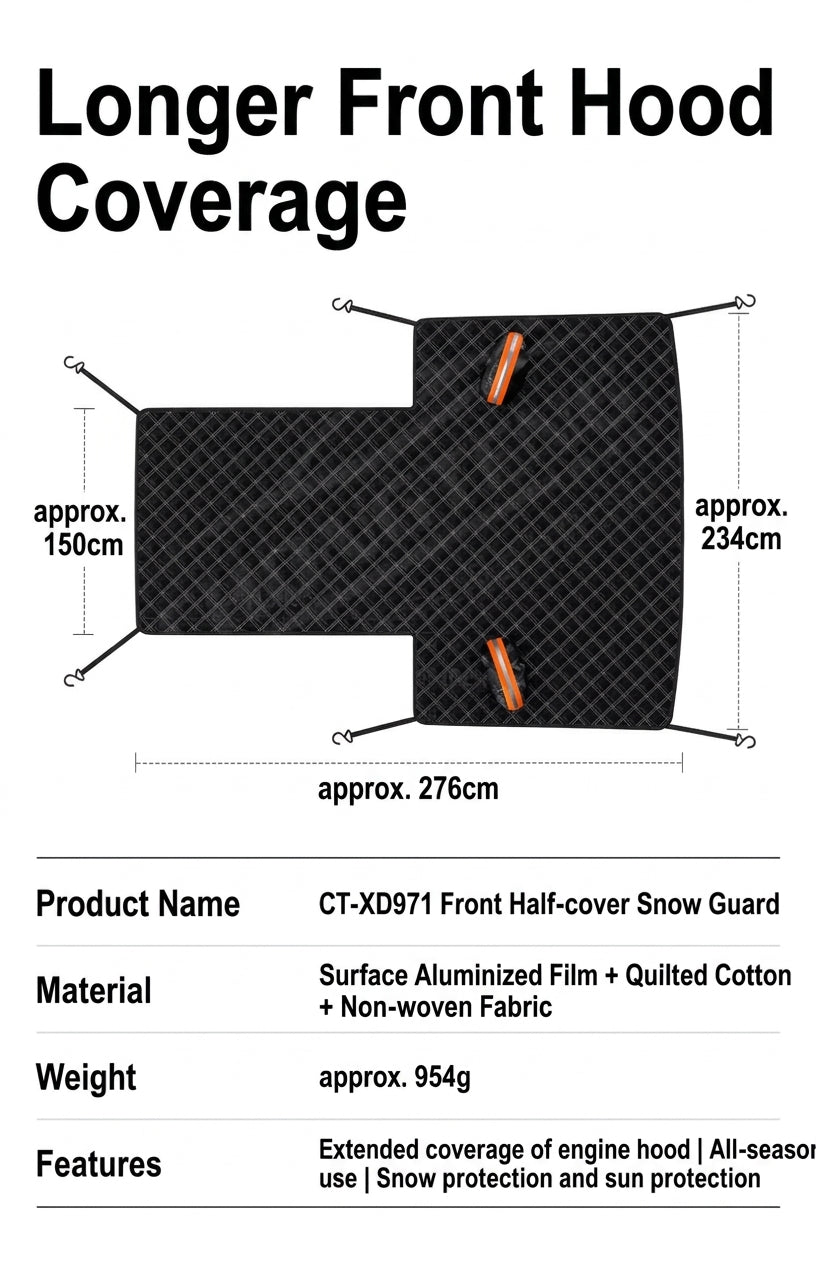 Car Snow Cover - Front Half Cover with Straps