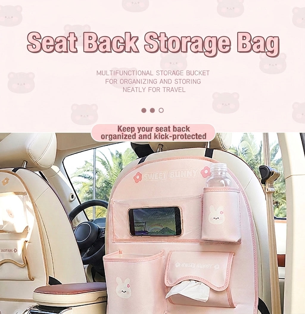 Car seat back storage bag cute cartoon car trash can creative multifunctional car interior anti-kick mat