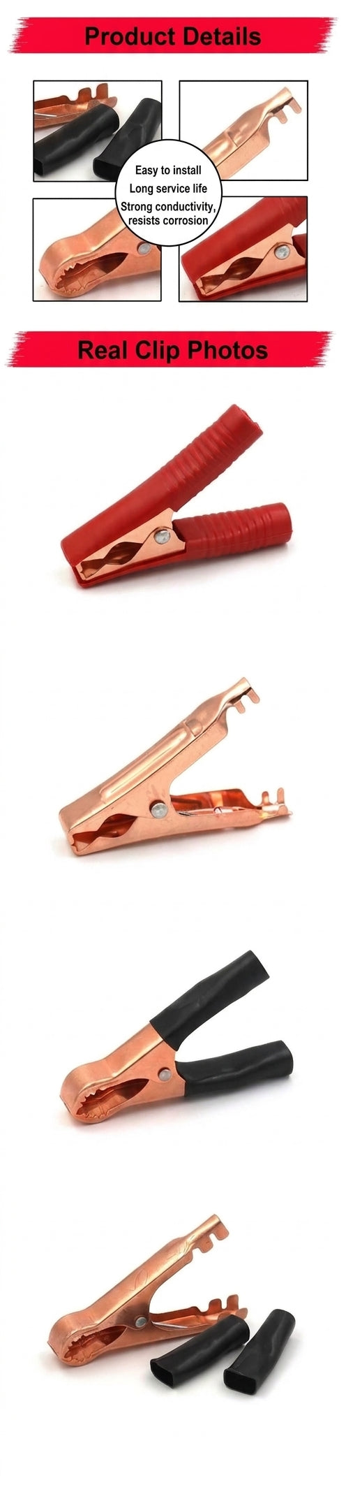 Red and black large and medium 50A charging crocodile clip with protective sleeve, 100A high current car crocodile clip power supply, copper plating