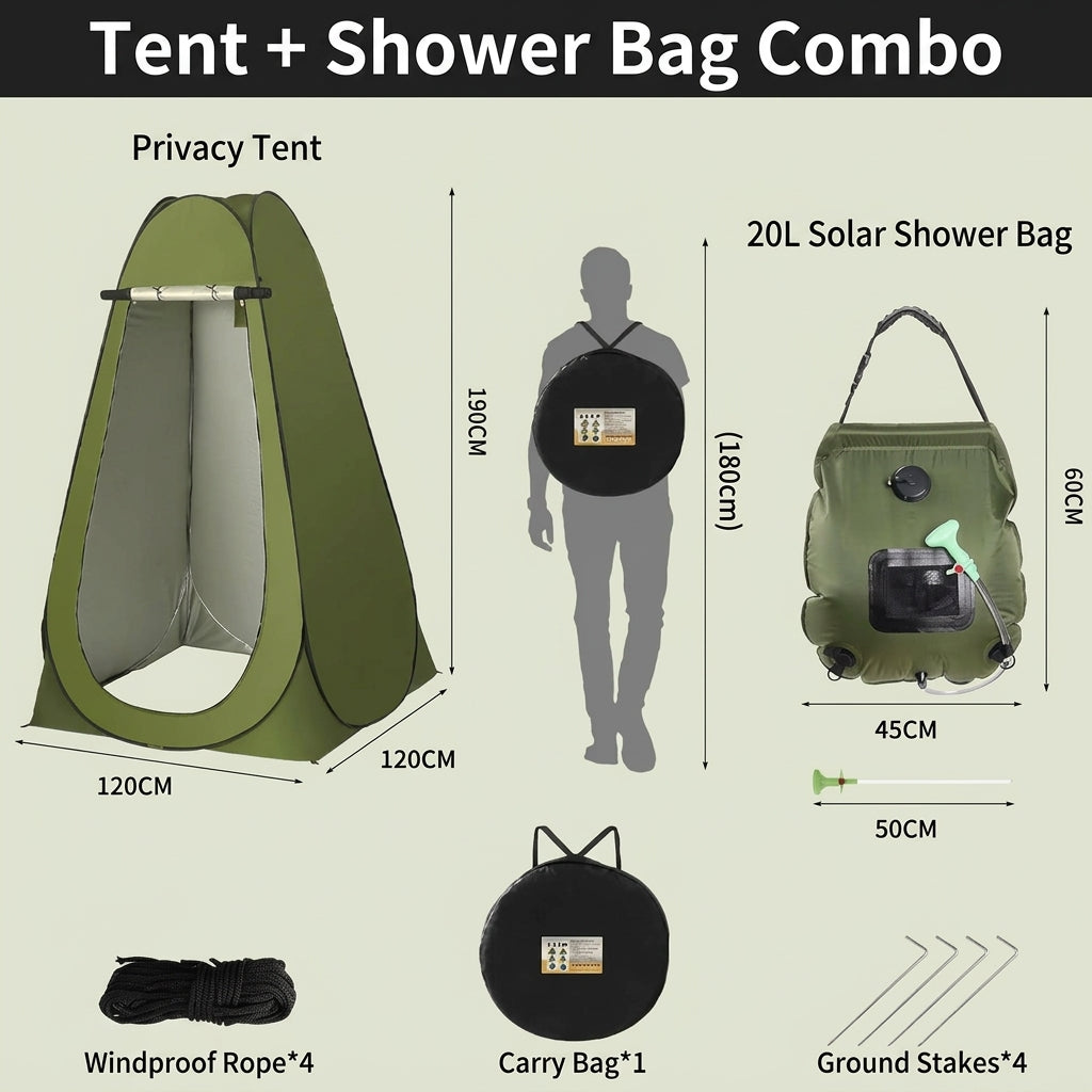 2025 Cross-border Hot Outdoor Shower Tent, Shower Bag, Toilet Combo, Changing Tent, Solar Drying Water Bag