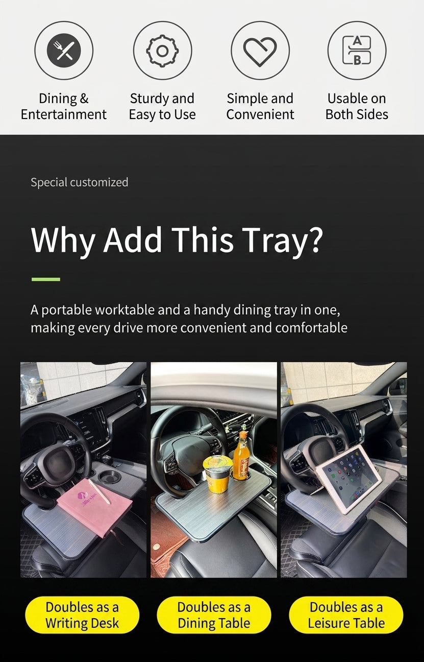 Multifunctional Car Dinner Plate, Steering Wheel, Laptop Stand, Car Dinner Tray Storage Rack, Car Computer Table Tray
