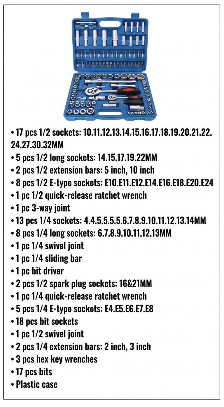 108 socket tool car repair toolbox multi-function large, medium and small flying ratchet wrench set hardware combination