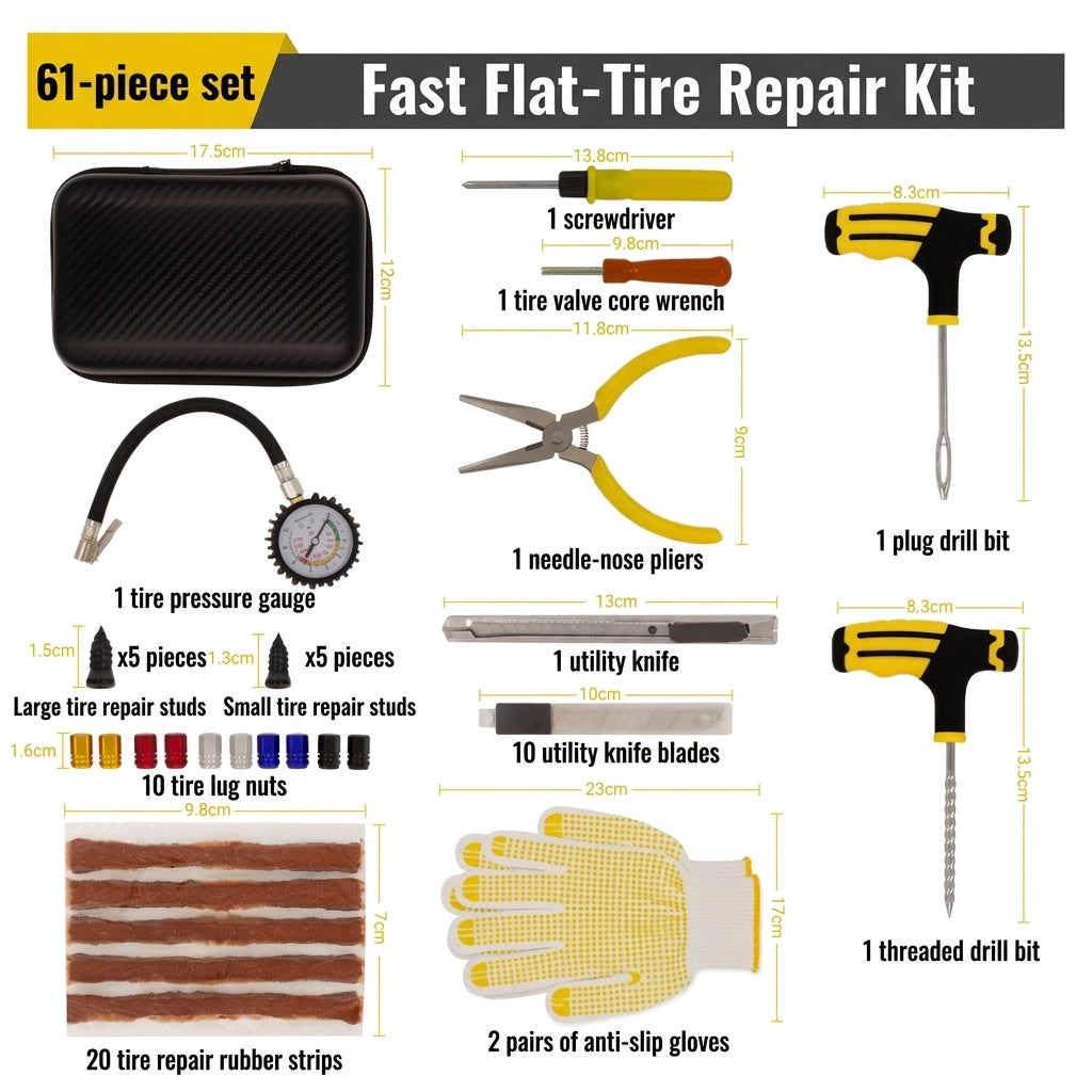 Tire Repair Kit - 61-Piece Emergency Tool Set