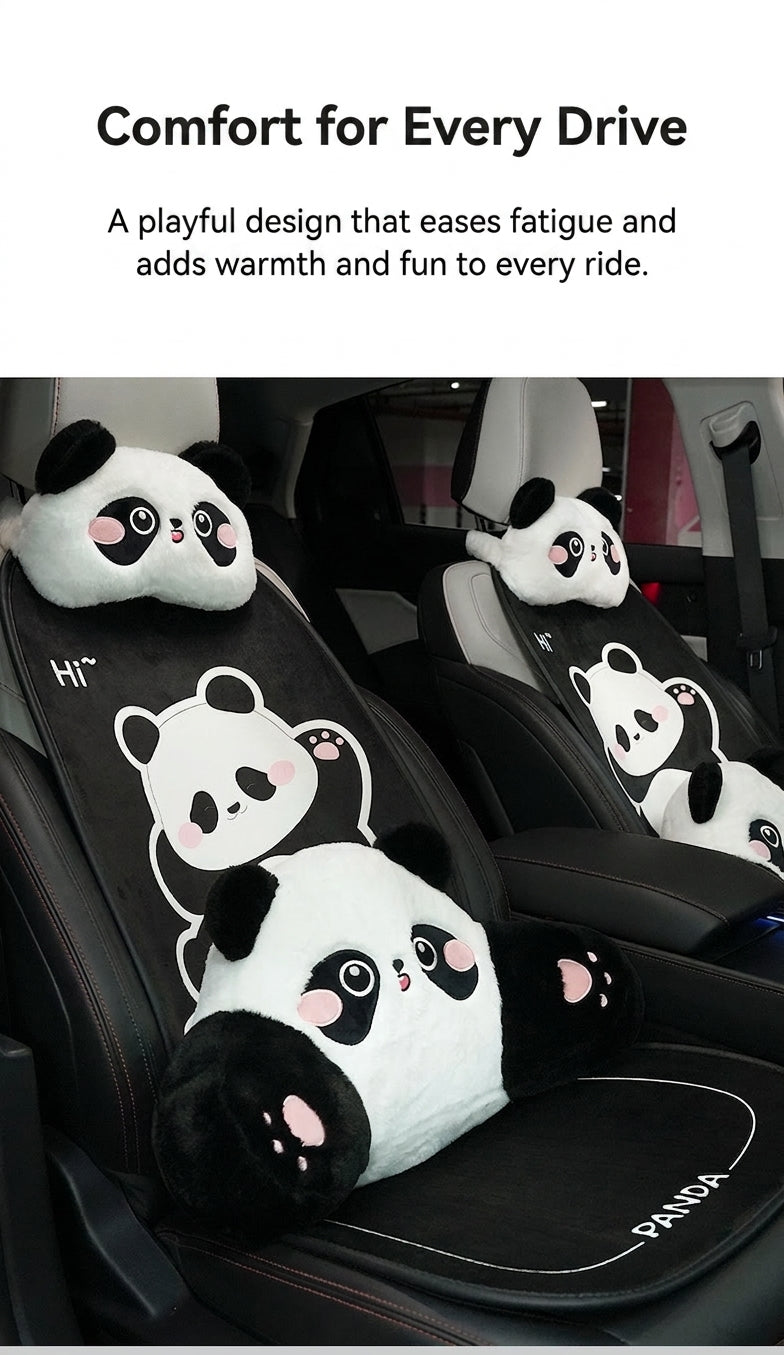Car headrest lumbar support, cartoon cute panda, comfortable soft car cushion, all-season universal neck pillow