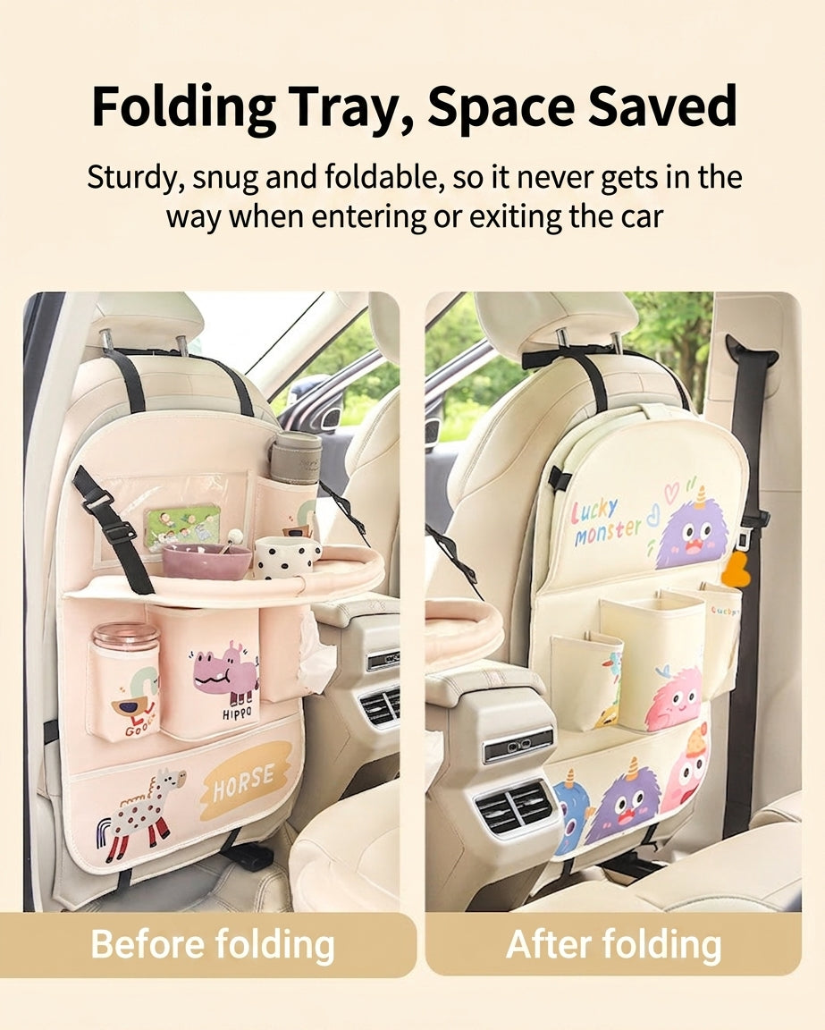 Car multifunctional seat back storage bag, anti-kick pad, convenient cartoon cute tissue box, tissue storage bag, storage box