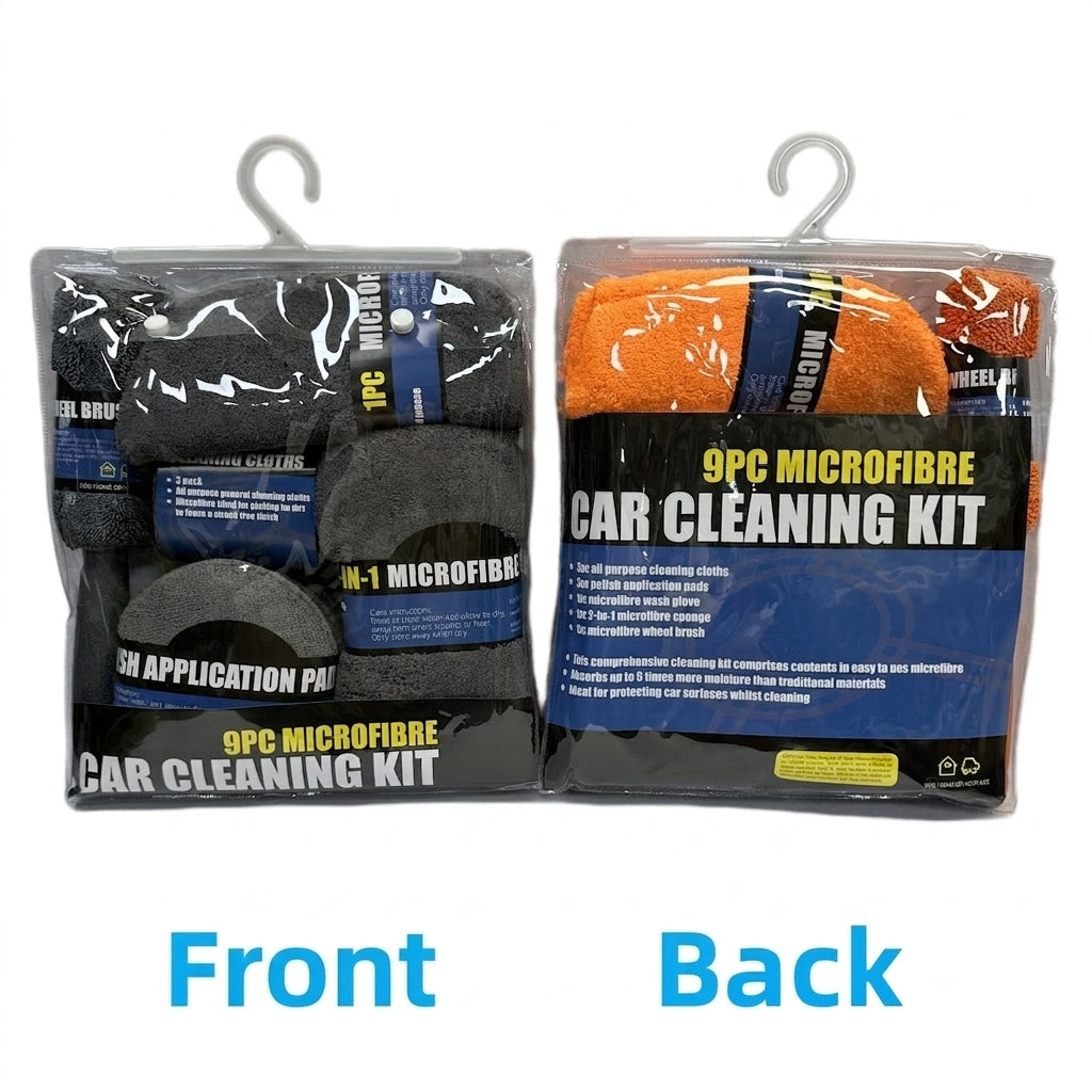 Car cleaning 9-piece set: car towels, home car wash gloves, car washing towels, rags, waxing sponges, hub brushes