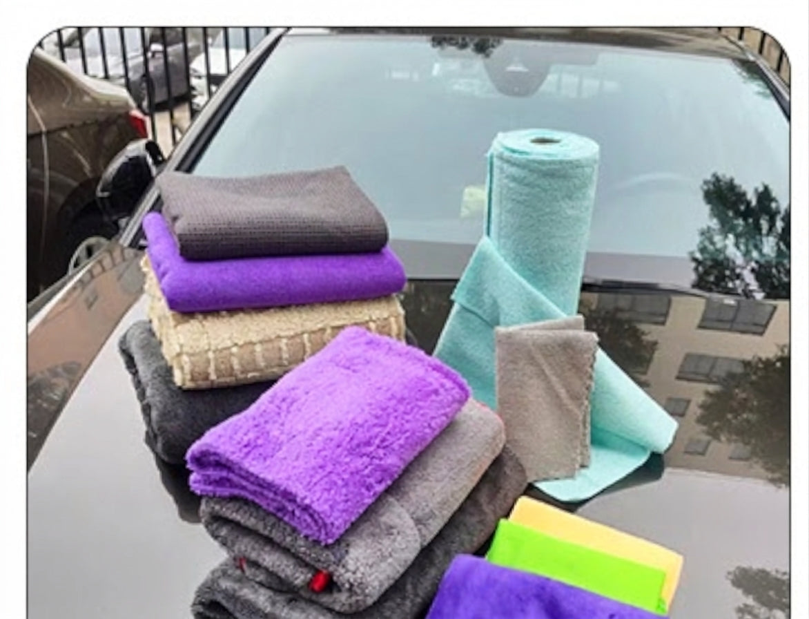 Car Wash 9-Piece Set: Car Cleaning Supplies, Wheel Hub Brush, Polishing Waxing Sponge Blocks, Car Wash Towels, Car Wipes