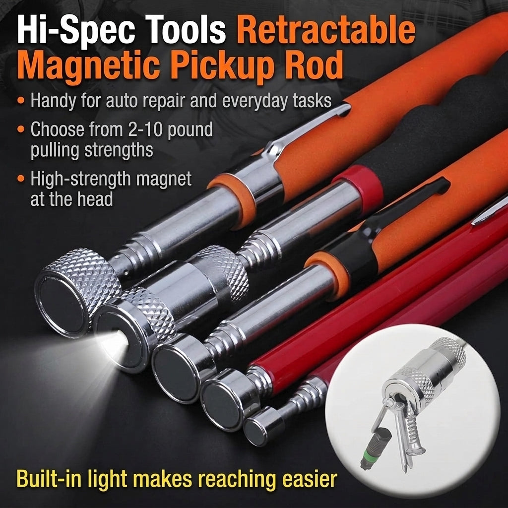 8LB Pickup Retractable Magnetic Suction Rod with Light Magnetic Rod Auto Repair Tool Metal Picker Suction Rod