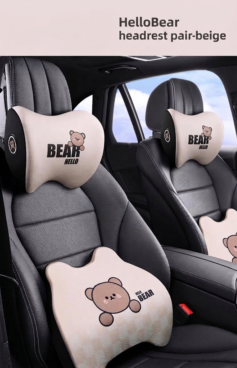 Yiju car cartoon headrest, neck pillow, memory foam, car cushion, car seat, neck and neck pillow, bear headrest