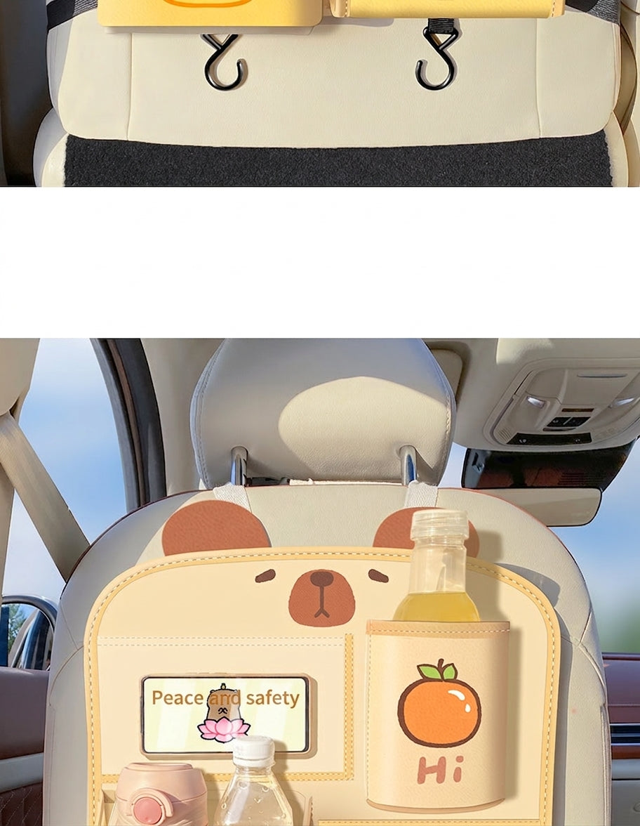 Car storage hanging bag, multifunctional creative cute car seat rear storage rack, tissue box inside car, trash bin