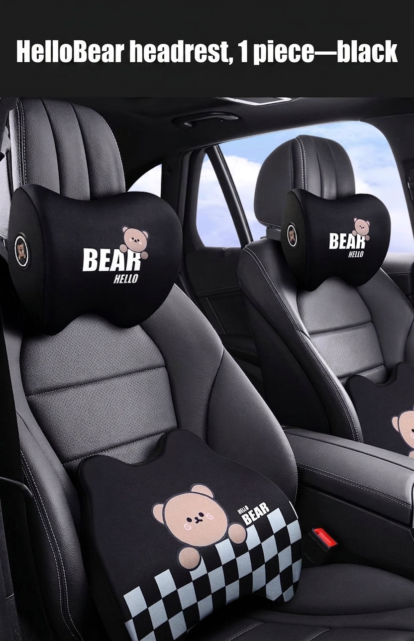 Yiju car cartoon headrest, neck pillow, memory foam, car cushion, car seat, neck and neck pillow, bear headrest