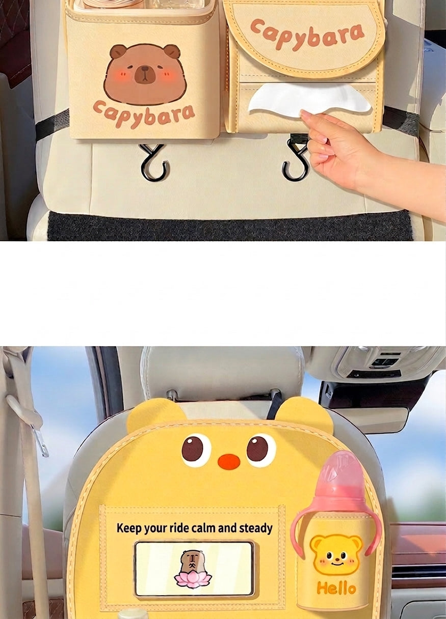 Car storage hanging bag, multifunctional creative cute car seat rear storage rack, tissue box inside car, trash bin