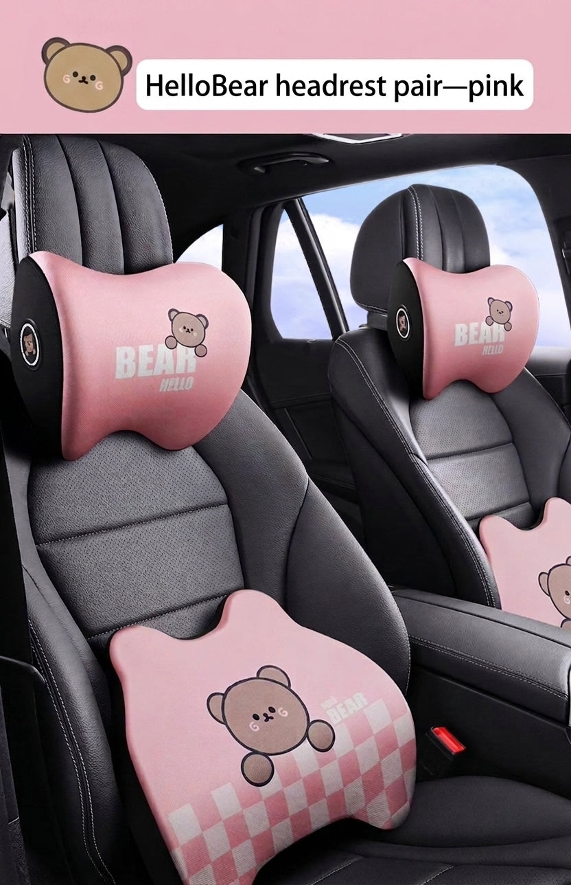 Yiju car cartoon headrest, neck pillow, memory foam, car cushion, car seat, neck and neck pillow, bear headrest