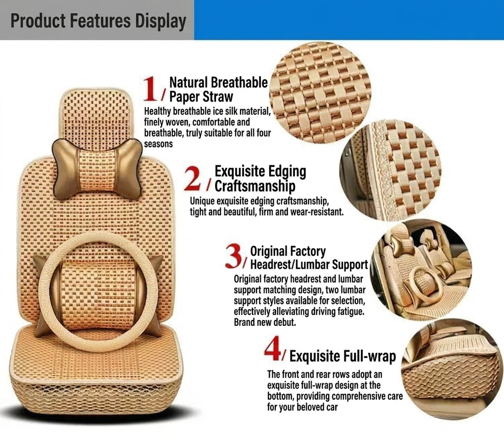 Summer Ice Silk car seat cushion, all-season universal breathable, summer-specific all-encompassing car seat cover, single-seat, five-seater, cross-border design