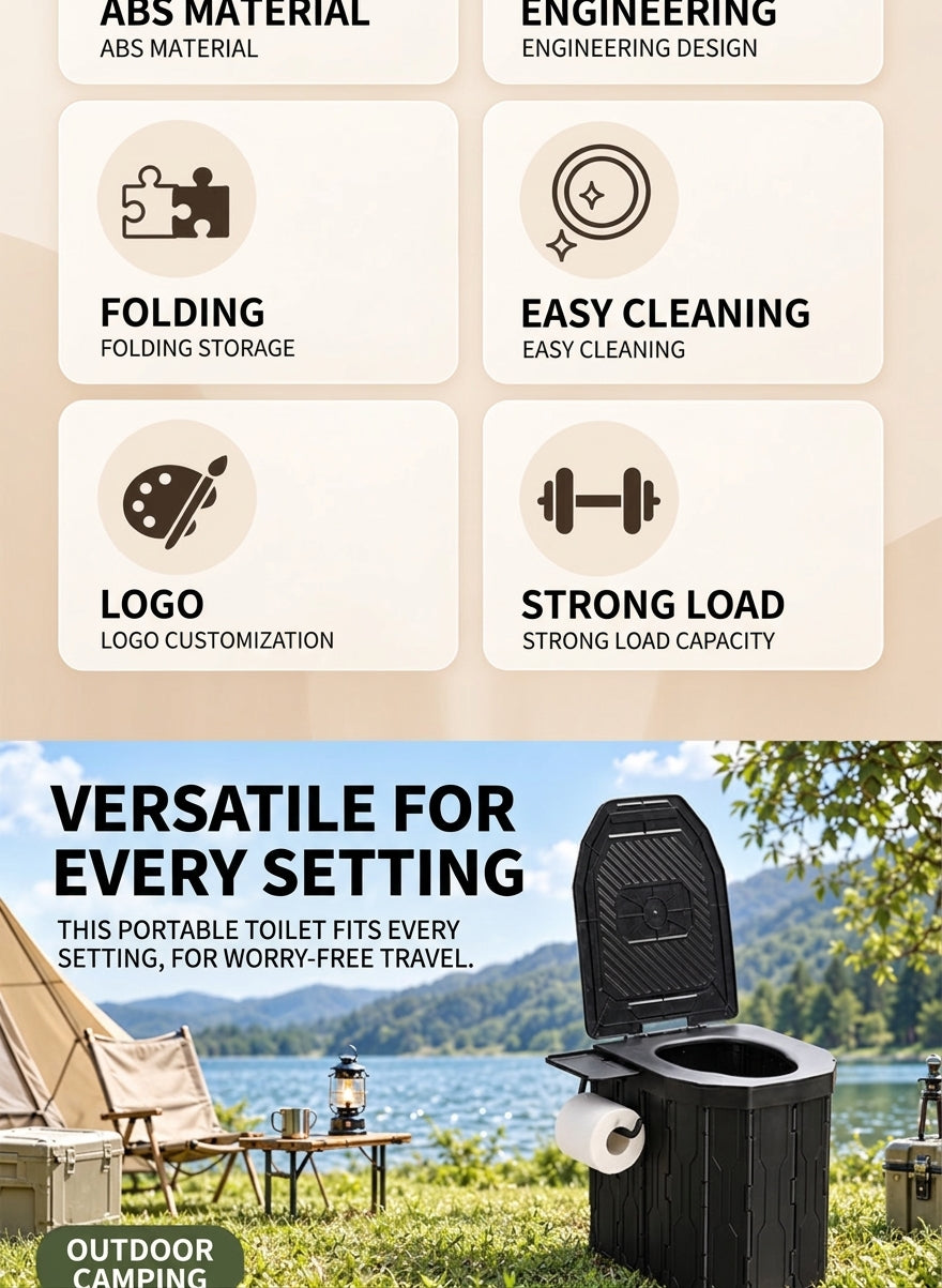2026 New Widened and Raised Outdoor Folding Toilet Car Mobile Toilet Travel Camping Portable Toilet