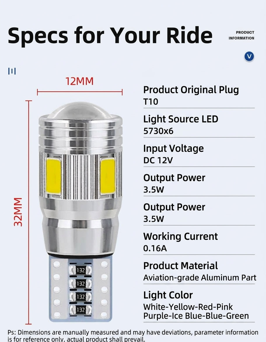 Car LED T10 5730 5630 6SMD Decoding Indicator Indicator Light W5W License Plate Light Reading Light