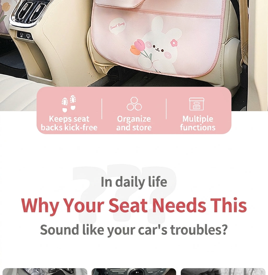 Car seat back storage bag cute cartoon car trash can creative multifunctional car interior anti-kick mat