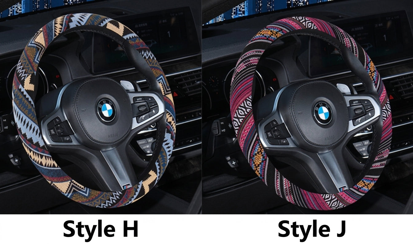 Steering wheel cover New national style old coarse cloth linen car steering wheel cover Personality trend car handle cover