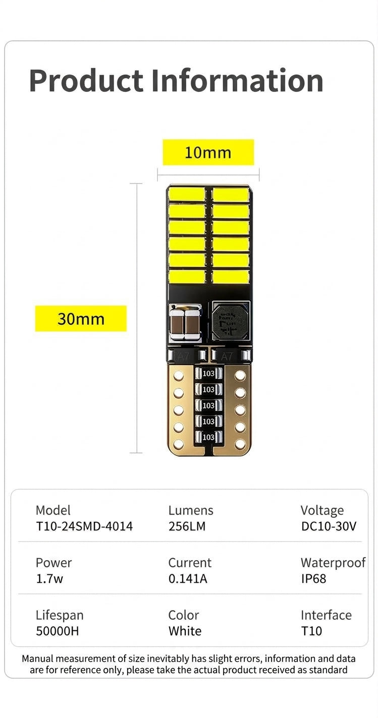 Car LED reading light T10 4014 bead high-brightness focused car instrument light 24SMD decoding small light