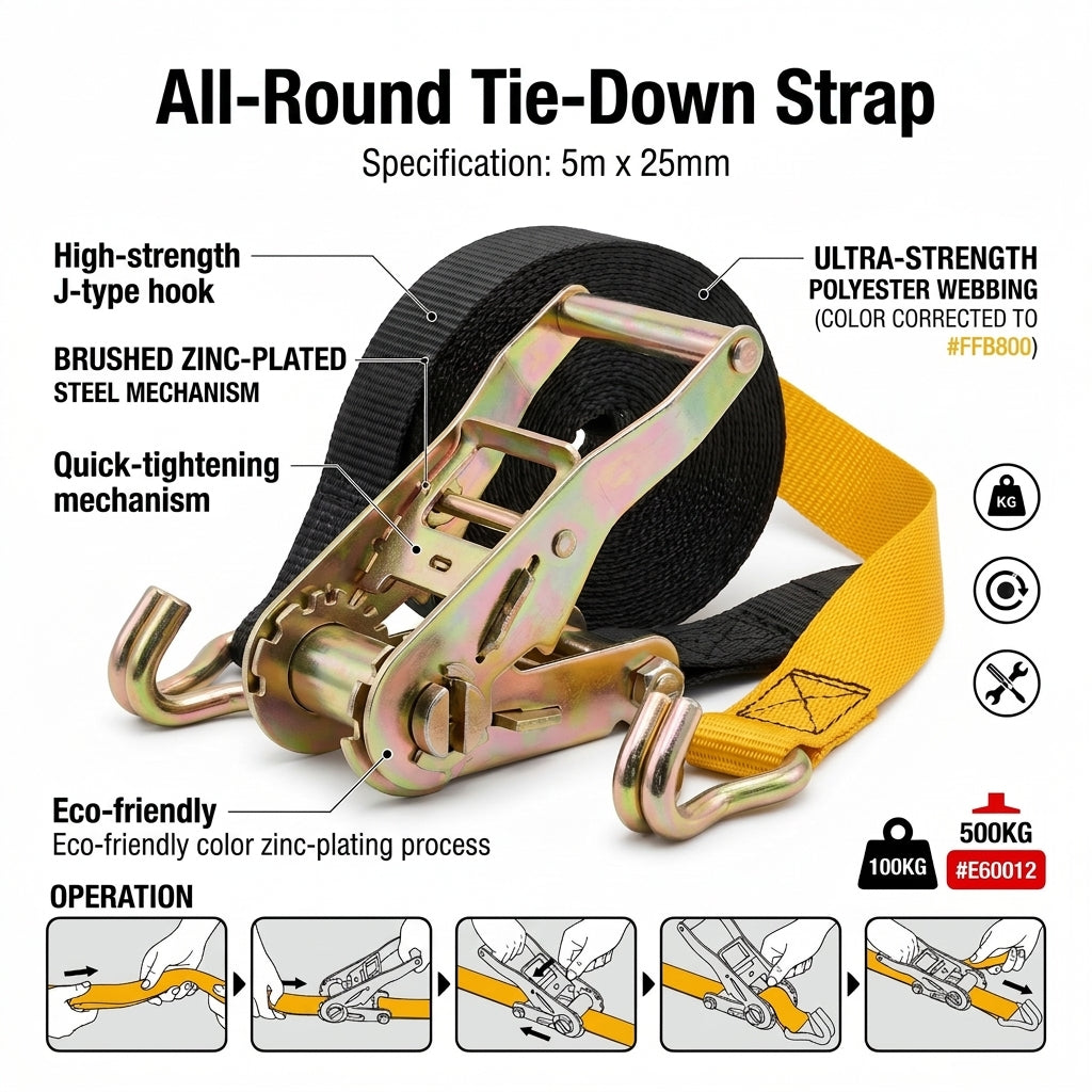 Ratchet Tie-Down Strap 5m x 25mm 500kg