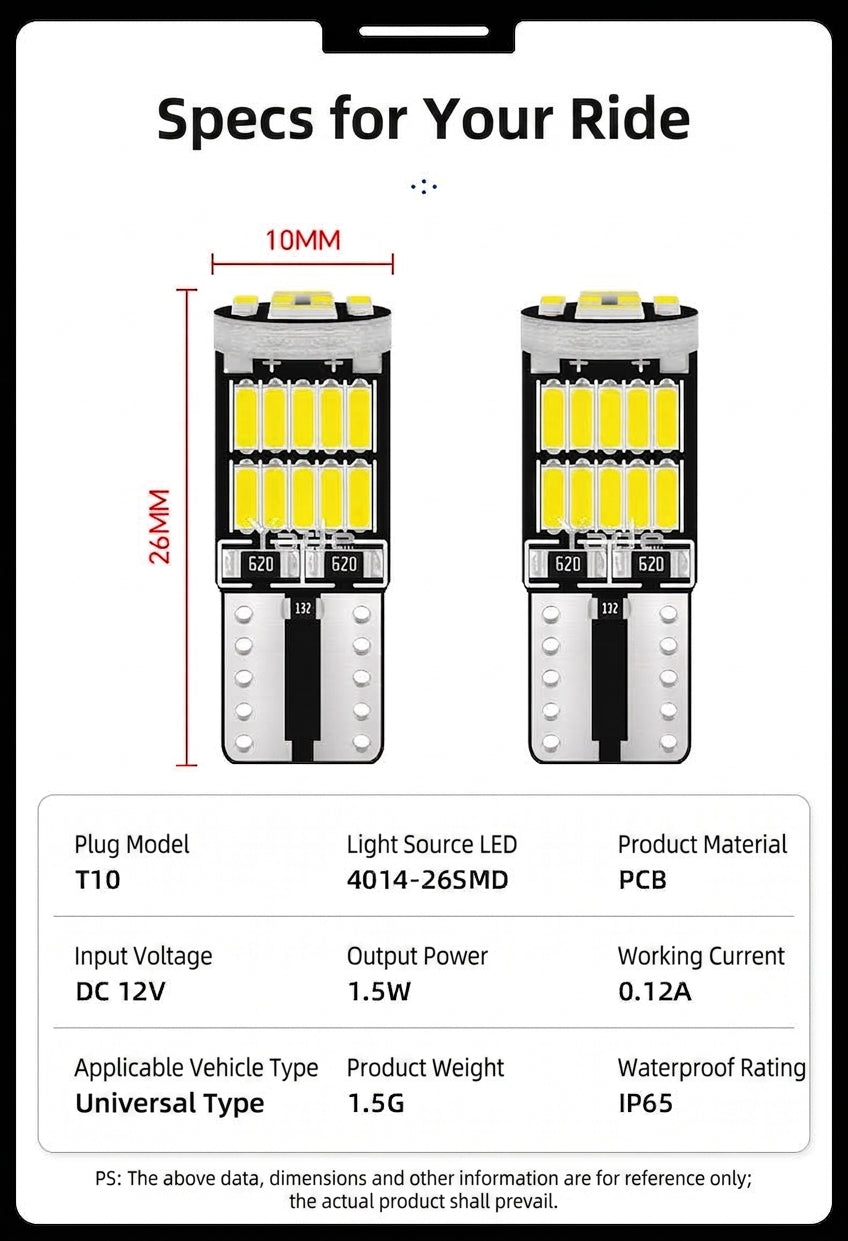 Yade Automotive LED Indicator Light T10 4014 26SMD Decoding Bright Bright Lamp W5W Reading Light License Plate Light