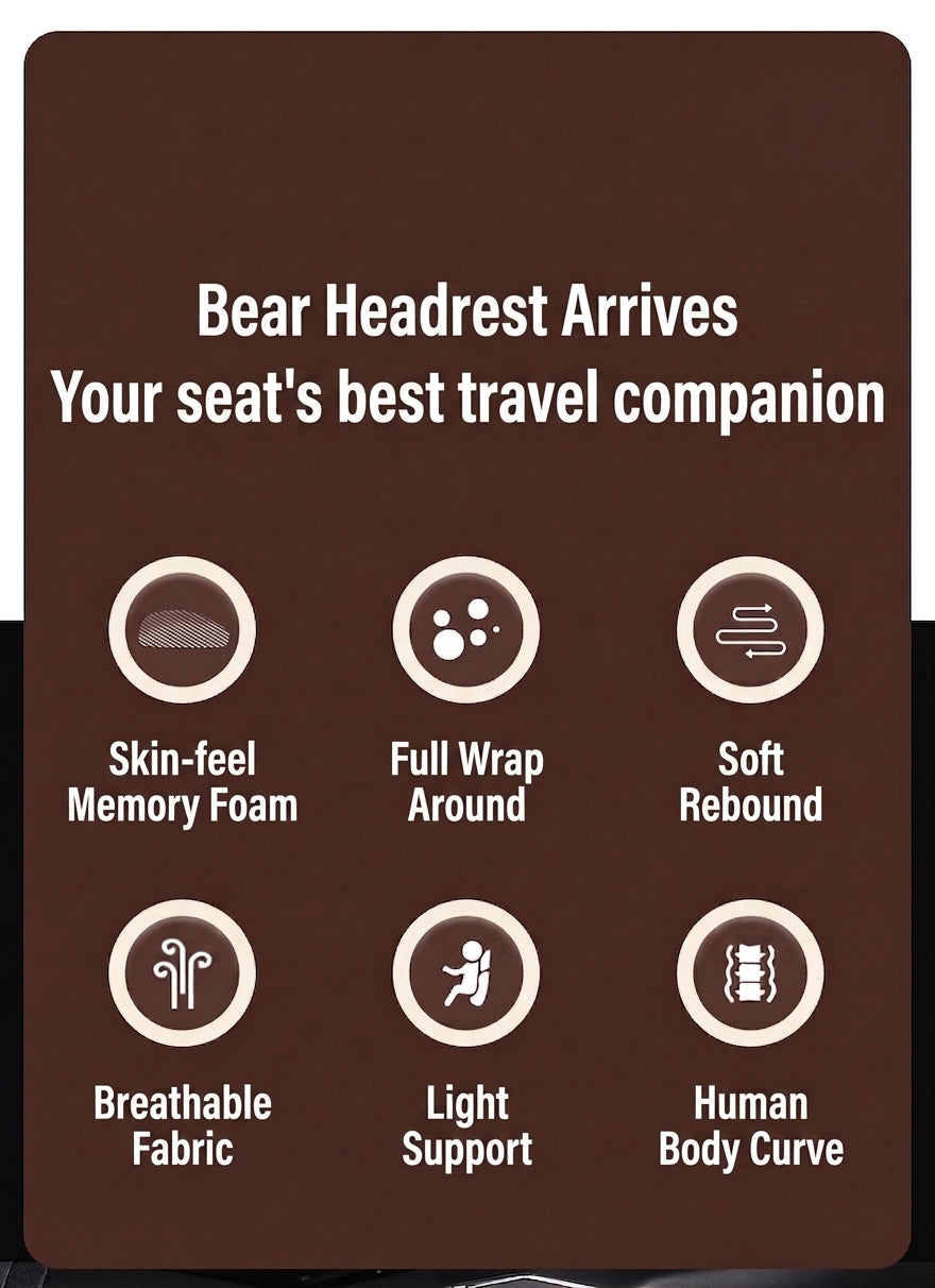Yiju car cartoon headrest, neck pillow, memory foam, car cushion, car seat, neck and neck pillow, bear headrest