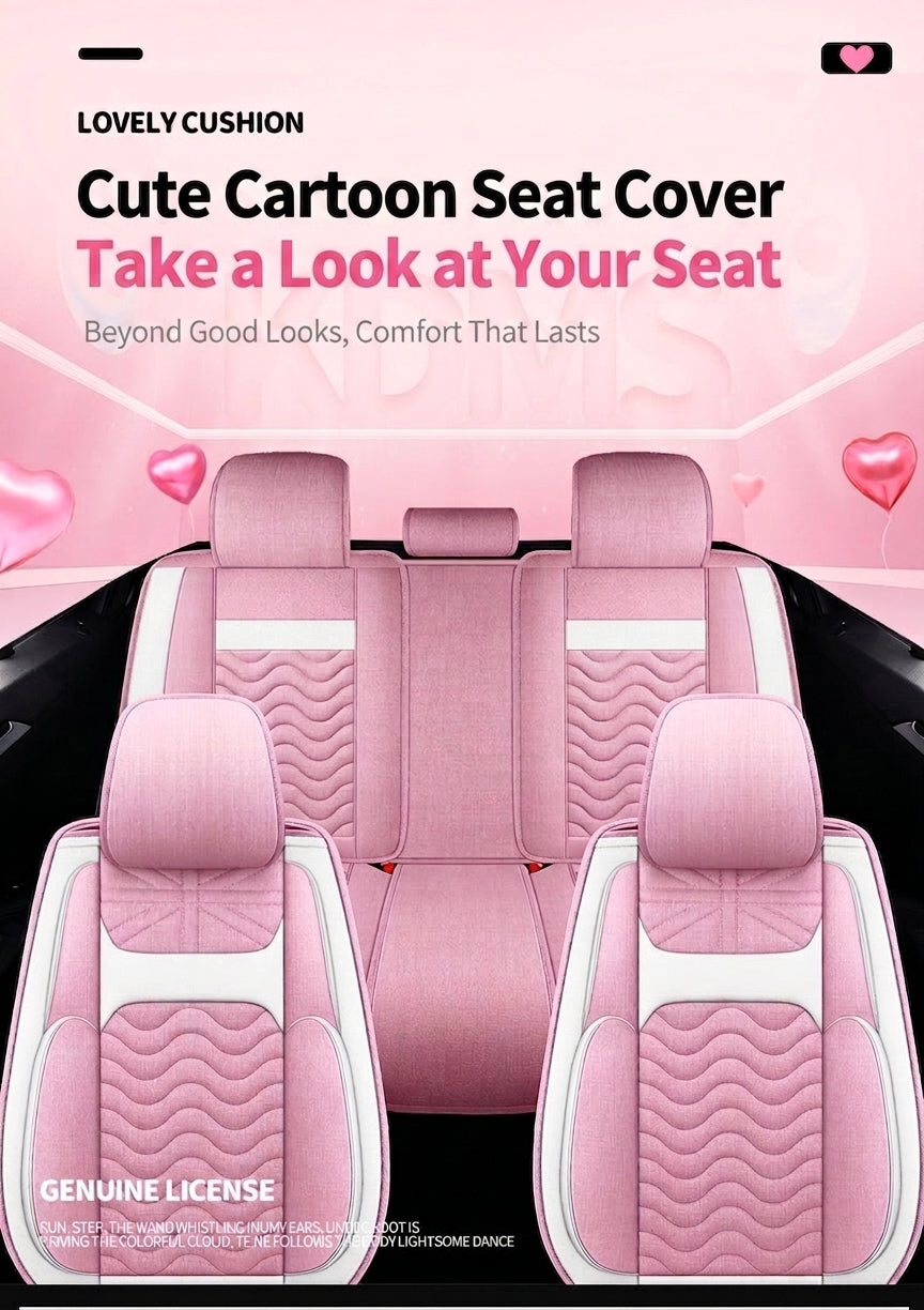 Cartoon car seat cushion, all-season universal all-round car seat cover, linen fabric art seat cushion, winter goddess seat cover