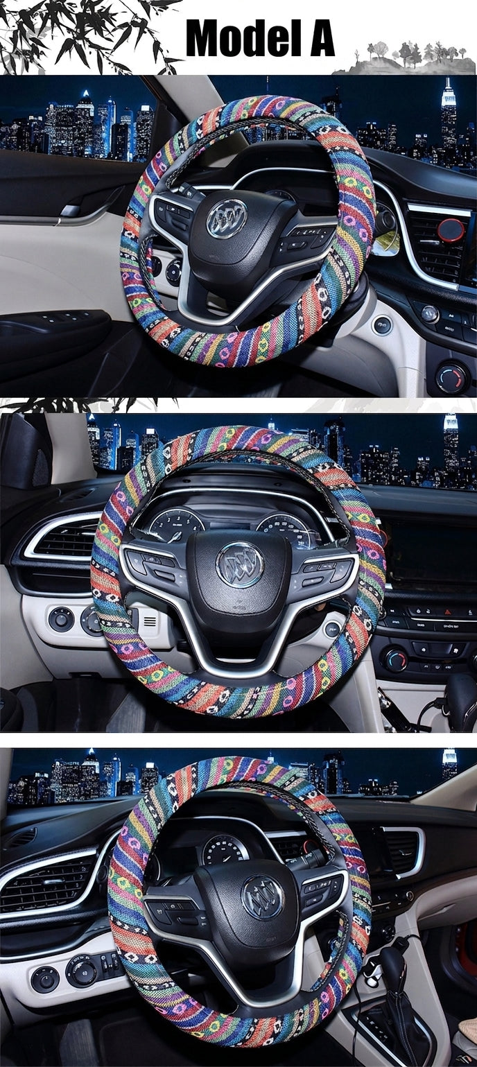 Steering wheel cover New national style old coarse cloth linen car steering wheel cover Personality trend car handle cover
