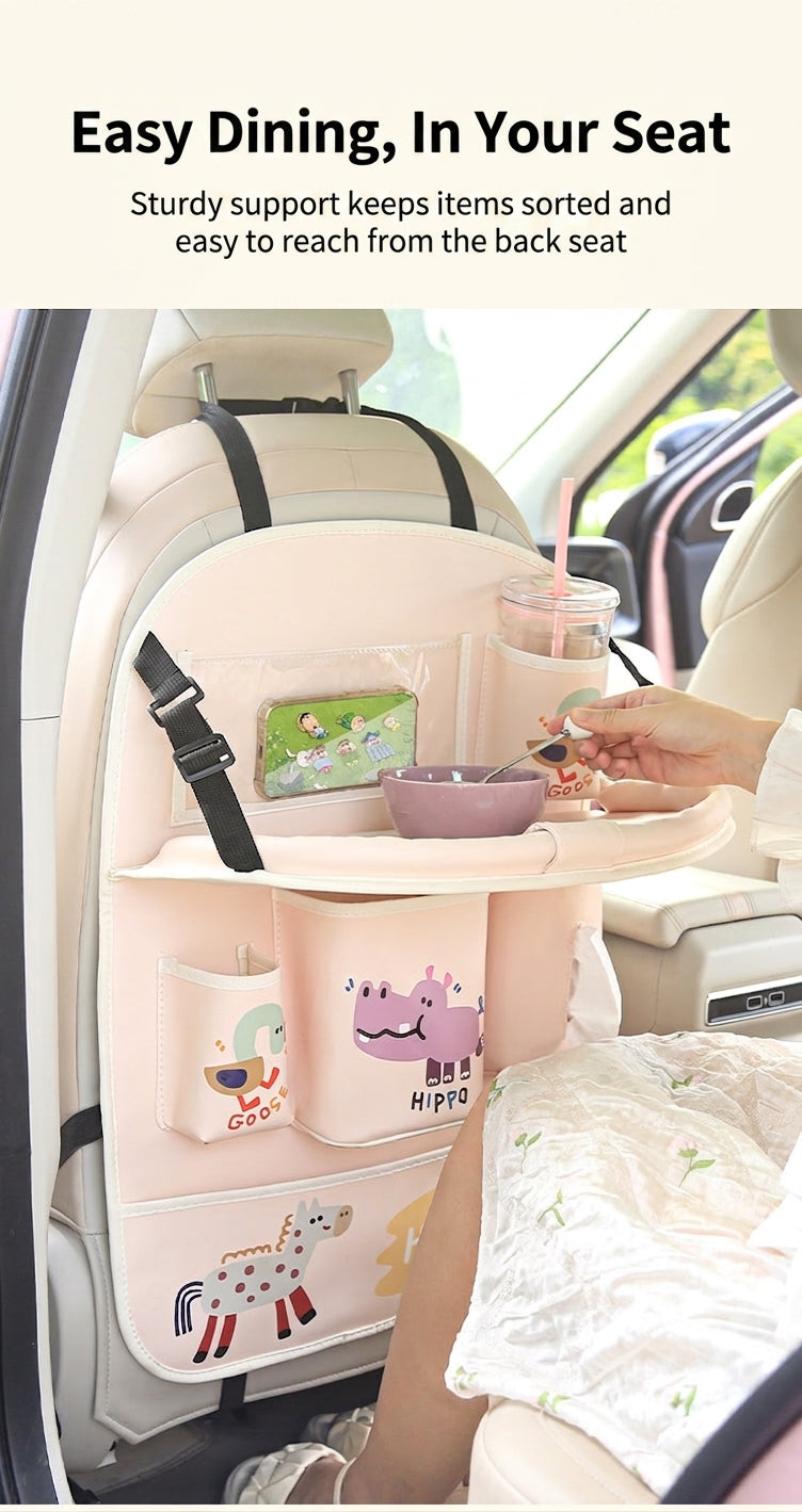 Car multifunctional seat back storage bag, anti-kick pad, convenient cartoon cute tissue box, tissue storage bag, storage box