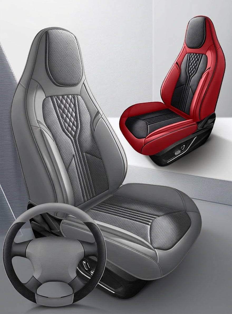 3D Nappa leather car full-coverage integrated headrest cover, all-season universal sports seat cover, leather seat cushion manufacturer wholesale