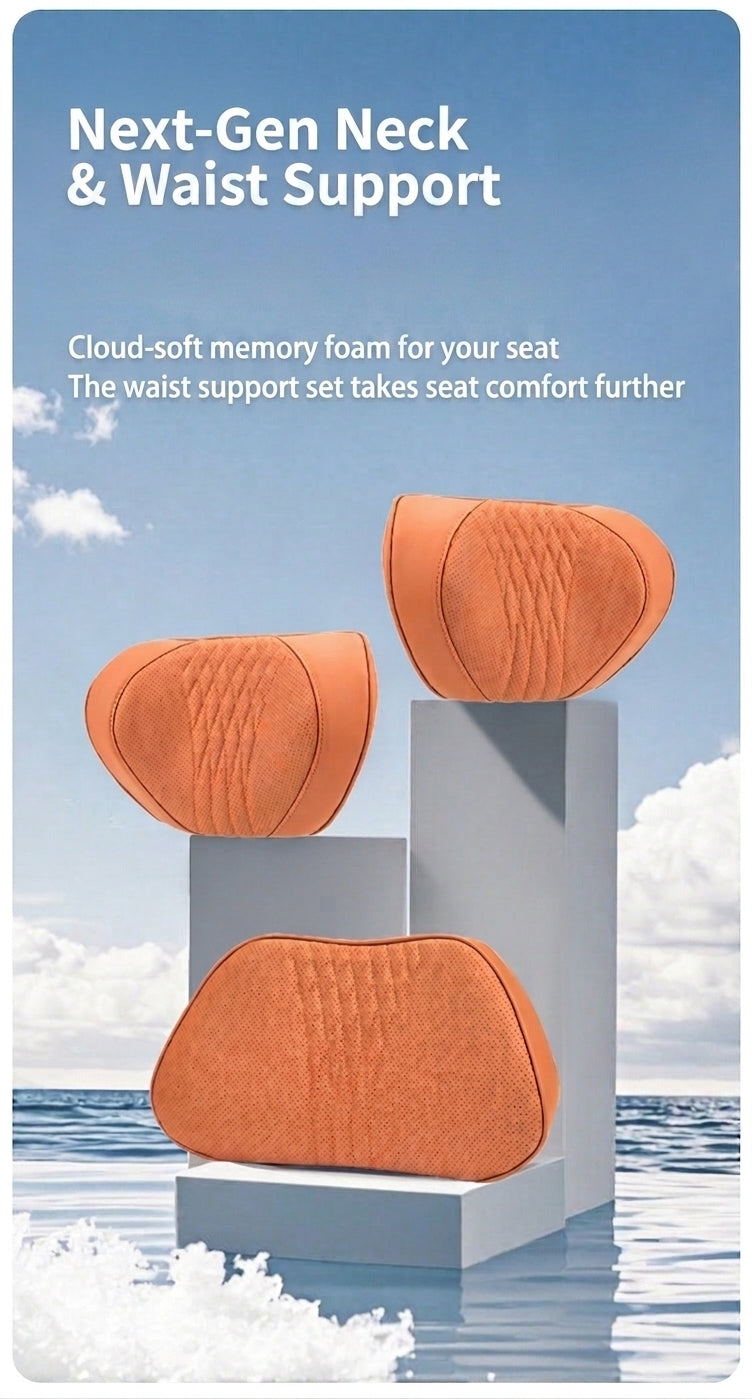 Summer breathable memory foam car headrest lumbar support premium car seat pillow car leather neck support pillow