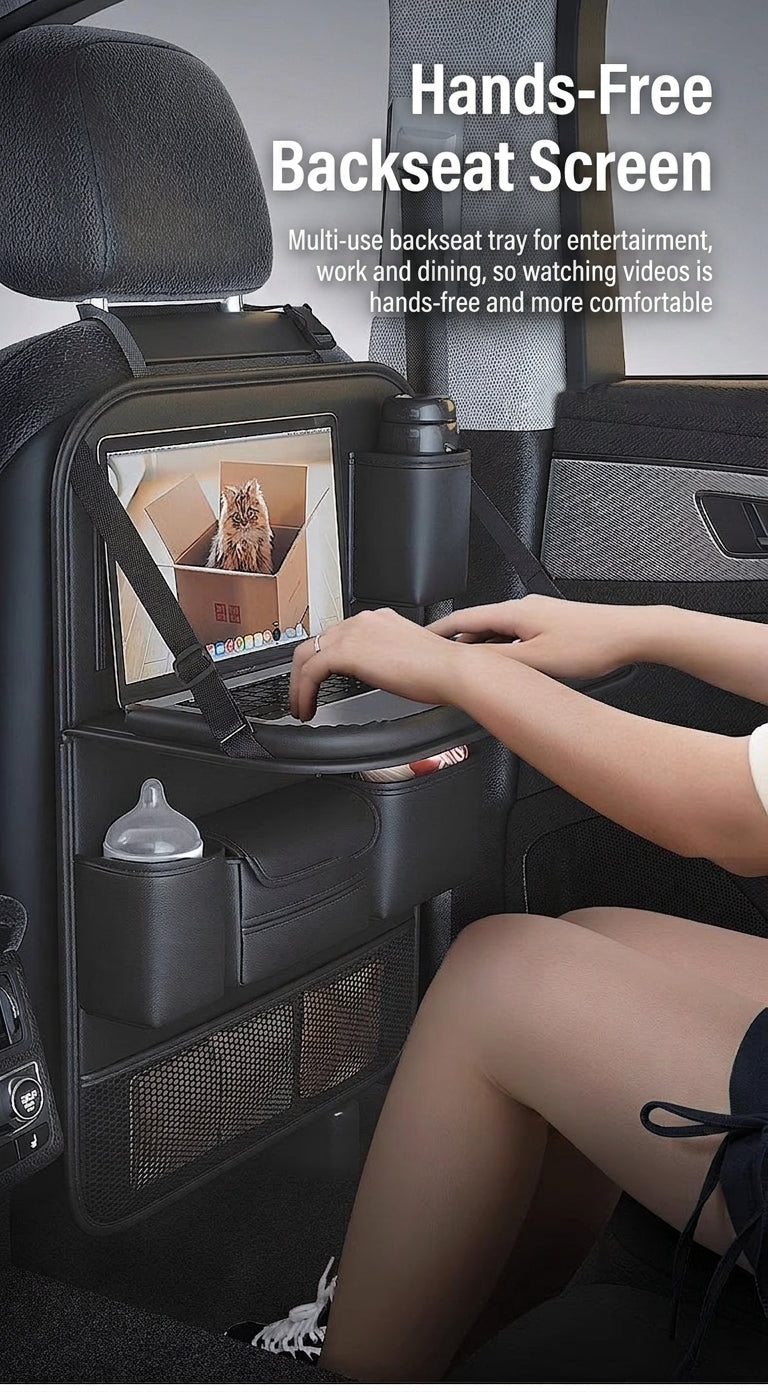 Car seat back storage bag, leather rear storage box, dining table model car seat back hanging bag, anti-kick mat