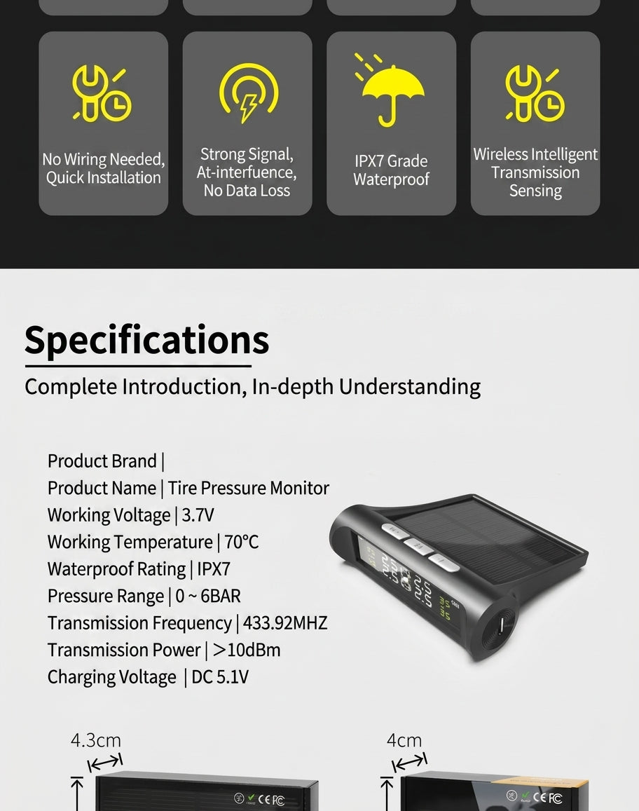 Tire Pressure Monitor TPMS Tire Pressure Monitor Tire Monitoring Tire Pressure Detector Built-in External Car Tire Pressure Car