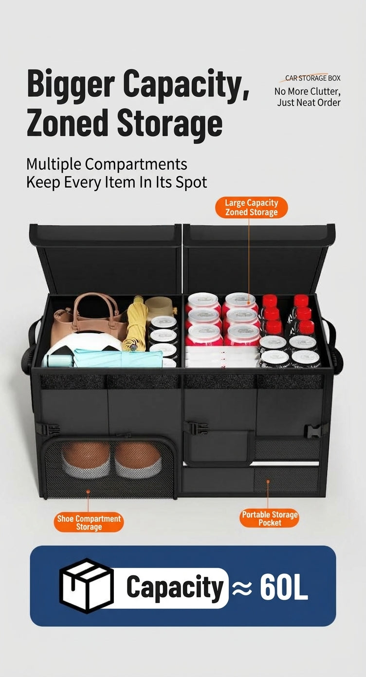 Car storage boxes can be folded and stored, practical multifunctional trunk storage boxes for cars, wholesale