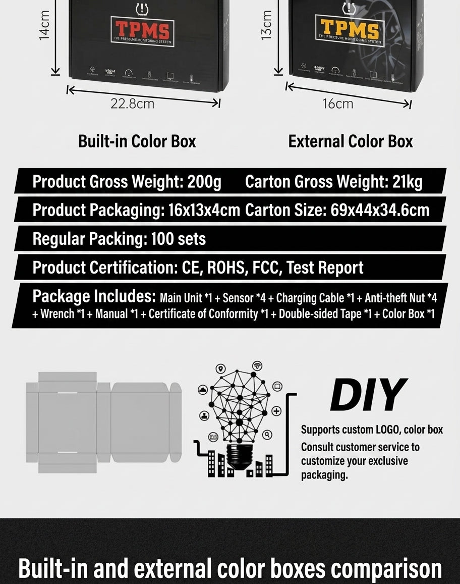 Tire Pressure Monitor TPMS Tire Pressure Monitor Tire Monitoring Tire Pressure Detector Built-in External Car Tire Pressure Car