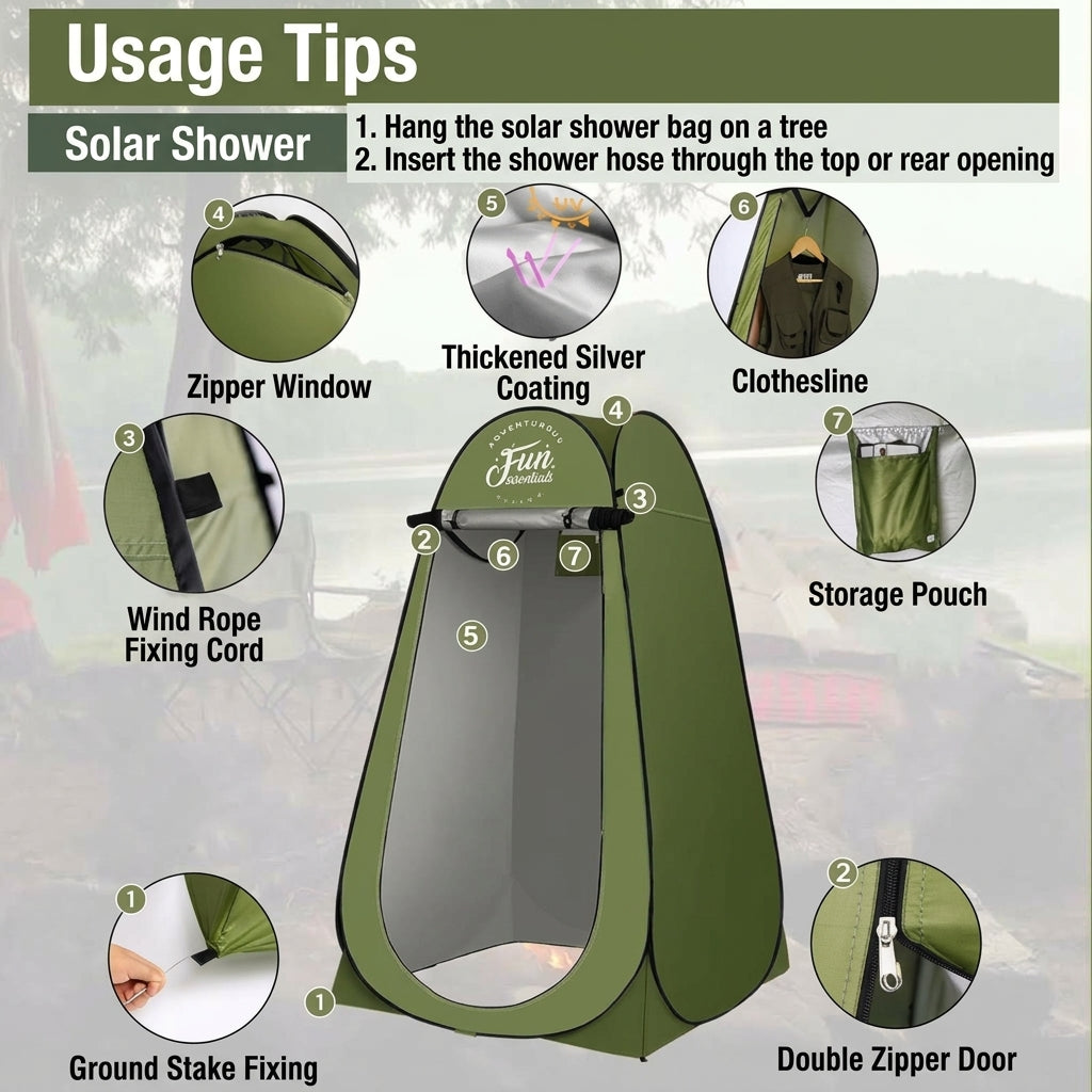 2025 Cross-border Hot Outdoor Shower Tent, Shower Bag, Toilet Combo, Changing Tent, Solar Drying Water Bag
