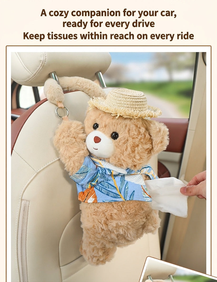 Car tissue box hanging car drawer box bear creative cute practical doll in the car tissue bag hanging bag